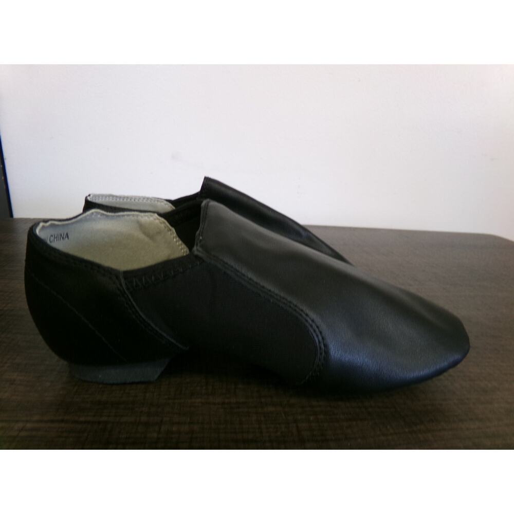 Dance Generic Jazz Shoe Child 1.5M Black Leather Slip on Side Elastic